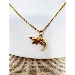 14K Yellow Gold Shrimp Necklace Pendant On Michael Anthony Designer Rope Chain